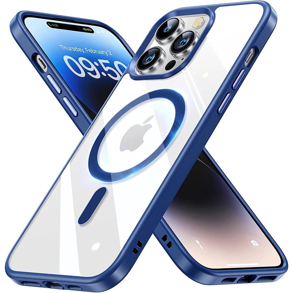 Marineblaue transparente Hülle für Magsafe Wireless Charging iPhone 17 Air 16 16e 15 14 Plus 13 Pro Max 12 14Pro Handyhülle Zubehör