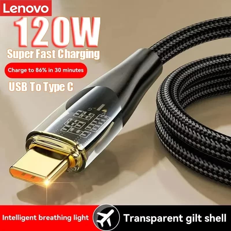 Lenovo USB-auf-Typ-C-Kabel 120W Superschnelles Lade- und Datenkabel für Xiaomi Samsung Huawei 6A Typ-C-Telefon Schnellladegerät NEU