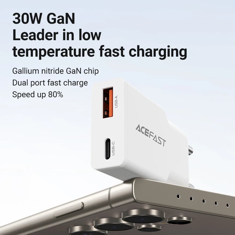 ACEFAST EU 30W GaN Ultradünnes Schnelllade-USB-C-Telefonladegerät für iPhone 16/15 Pro Max PD QC3.0 Reiseadapter für Samsung S24
