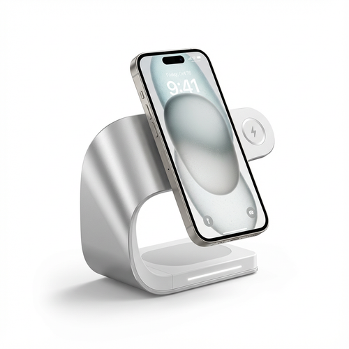 3 in 1 Magnetische Kabellose Ladestation (15W) für iPhone – Metall-Stand, Schnellladen, Qi-Zertifiziert