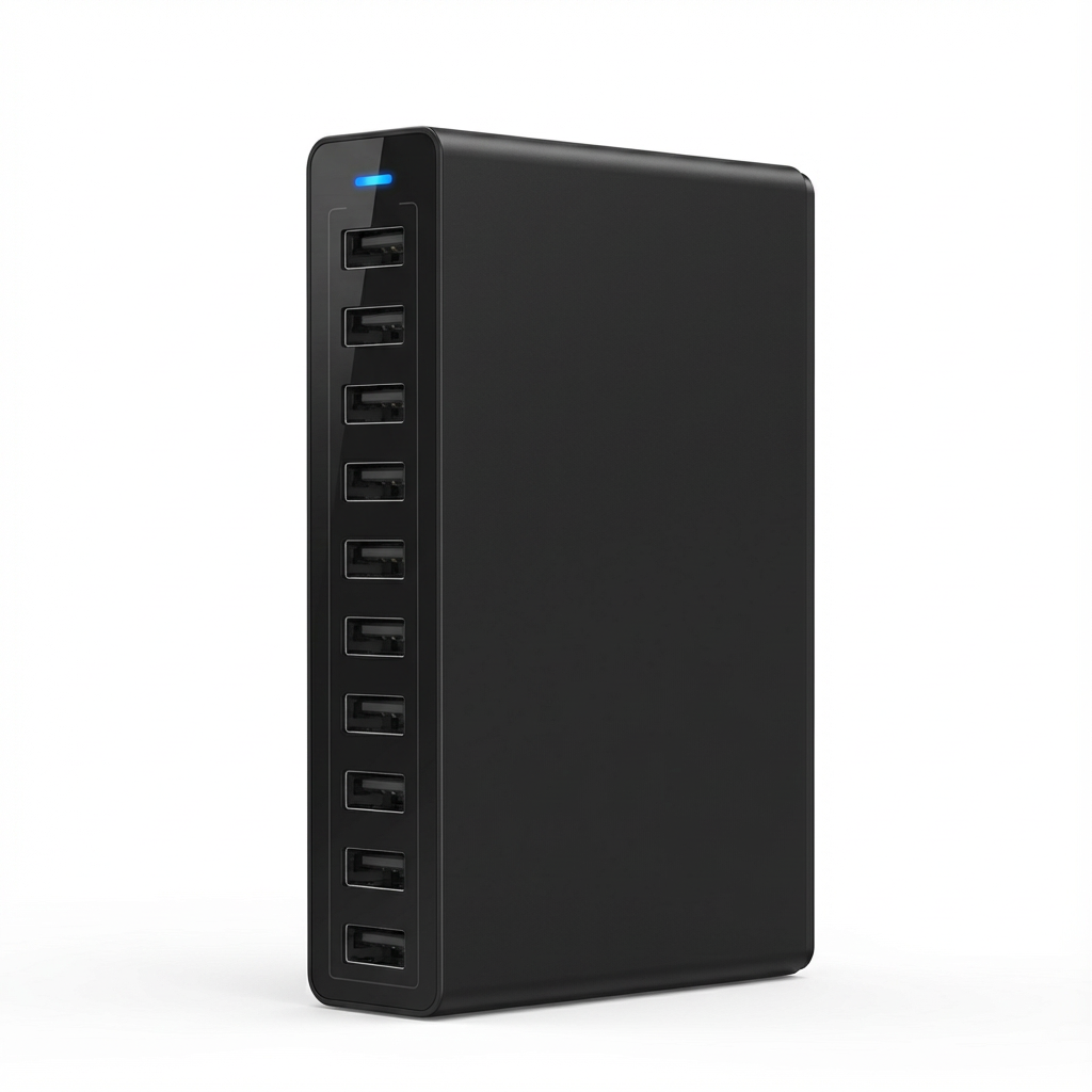 USB-Ladestation mit 10 Ports und 60 W Gesamtleistung – kompakter Multi-USB-Ladehub für Zuhause und Büro